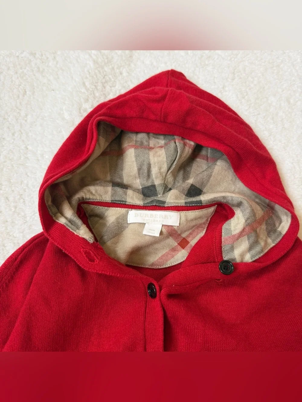 Burberry Baby Girl 24m Cashmere Poncho Red Nova Check Plaid Knit Cape Authentic